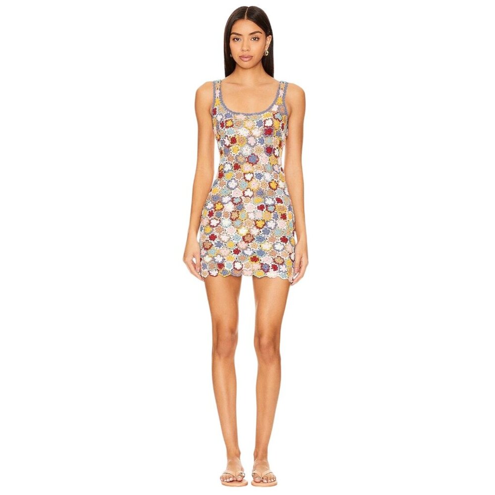 SHE MADE ME Sana Mini Dress in Horizon Floral Small New Womens Crochet Knit